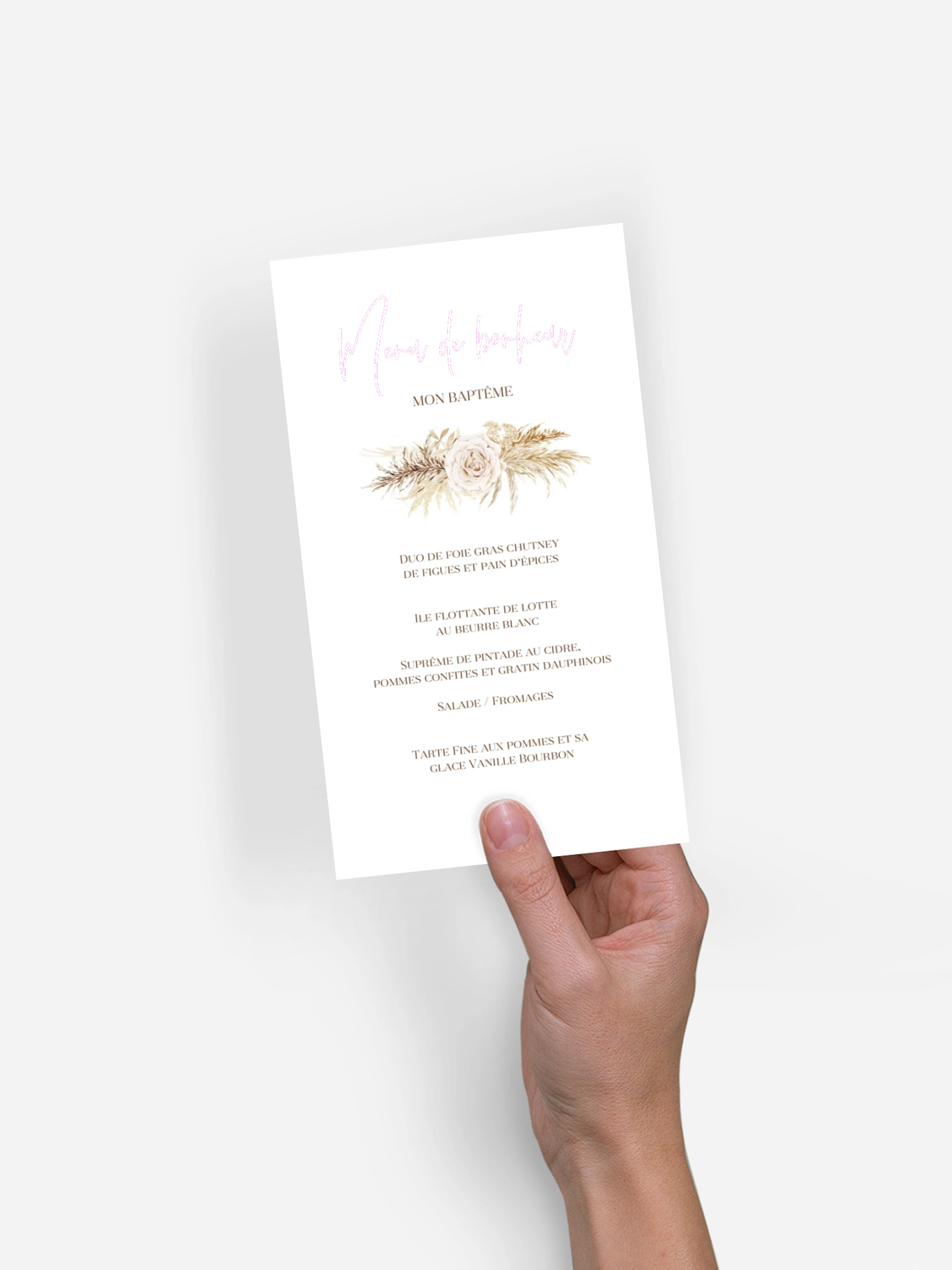 Menu baptême Elegant Boho