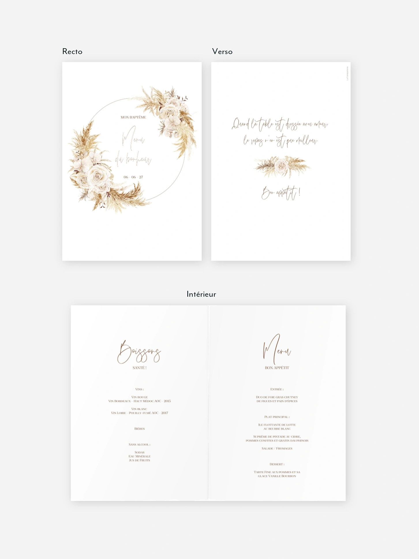 Menu baptême Elegant Boho