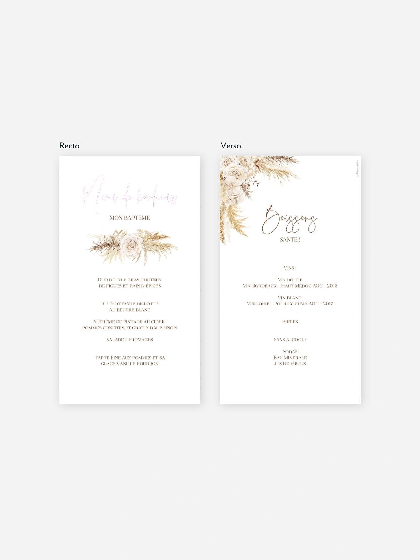 Menu baptême Elegant Boho