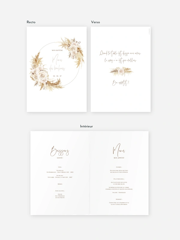 Menu baptême Elegant Boho