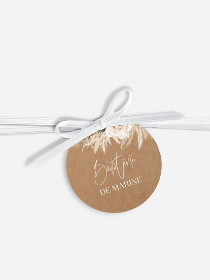 Étiquette avec ruban baptême Elegant Boho