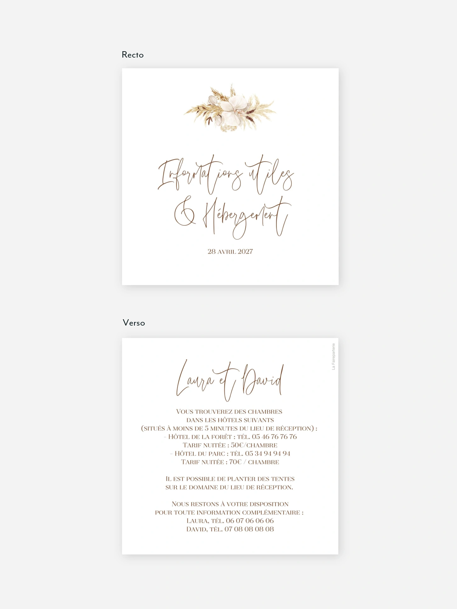Carton information hébergement Elegant Boho