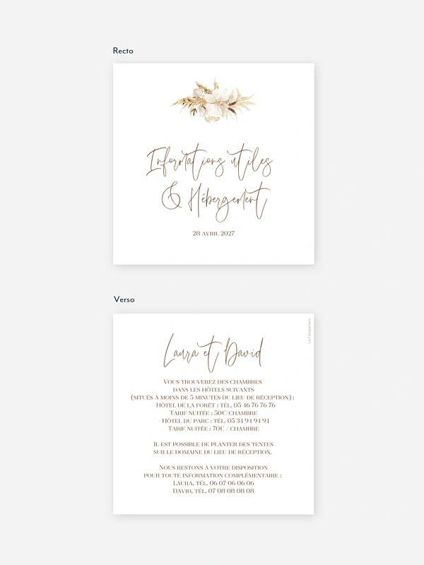 Carton information hébergement Elegant Boho