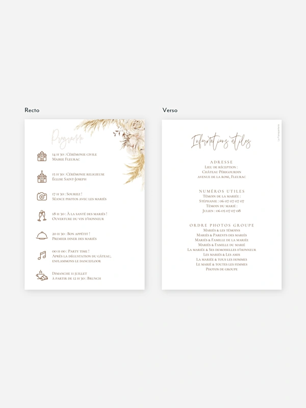 Programme mariage Elegant Boho