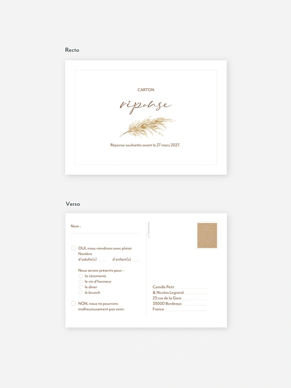 Carton réponse Roses Boho