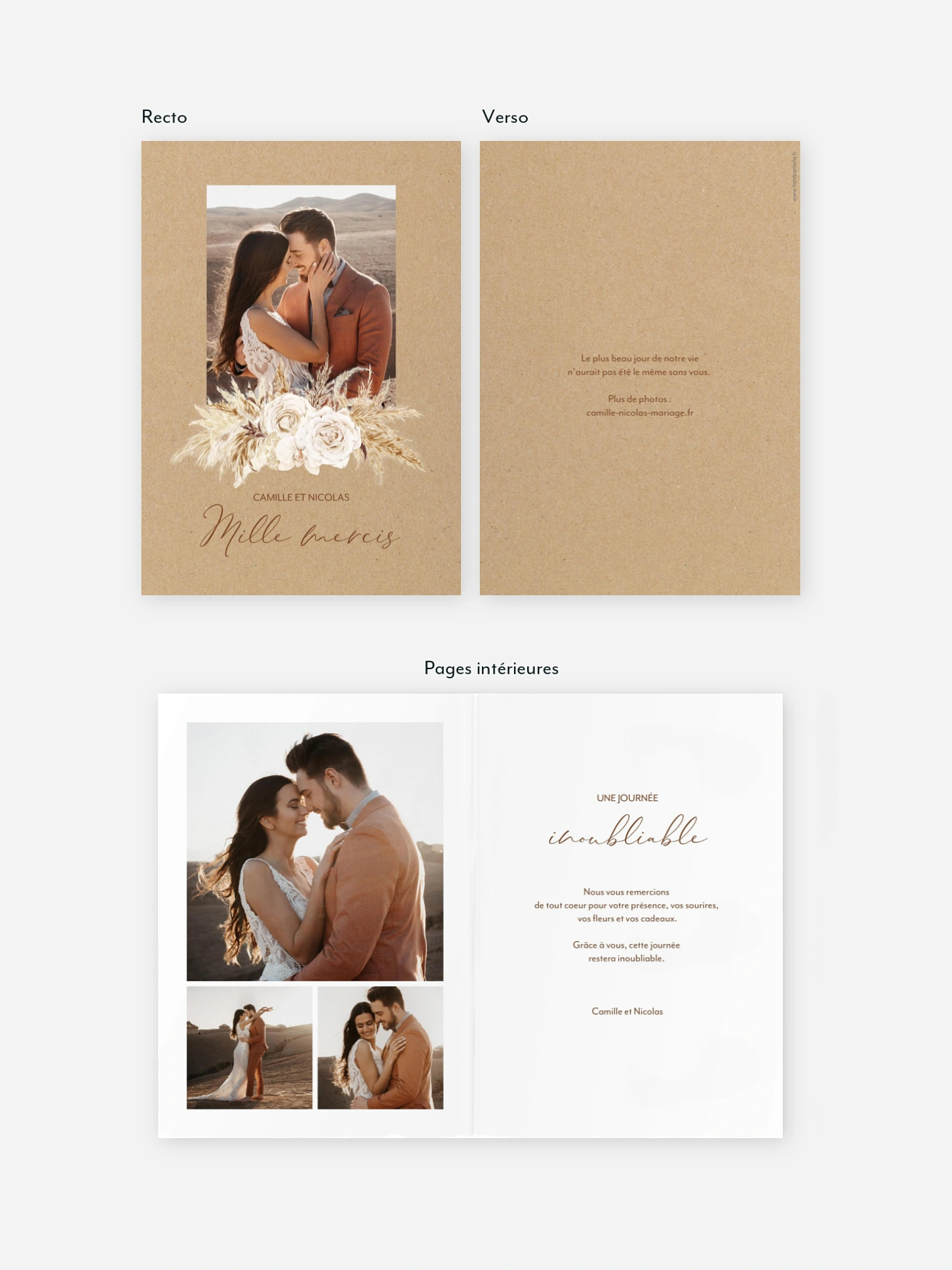 Carte de remerciements Roses Boho