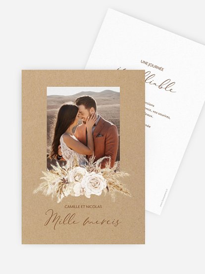 Carte de remerciements Roses Boho