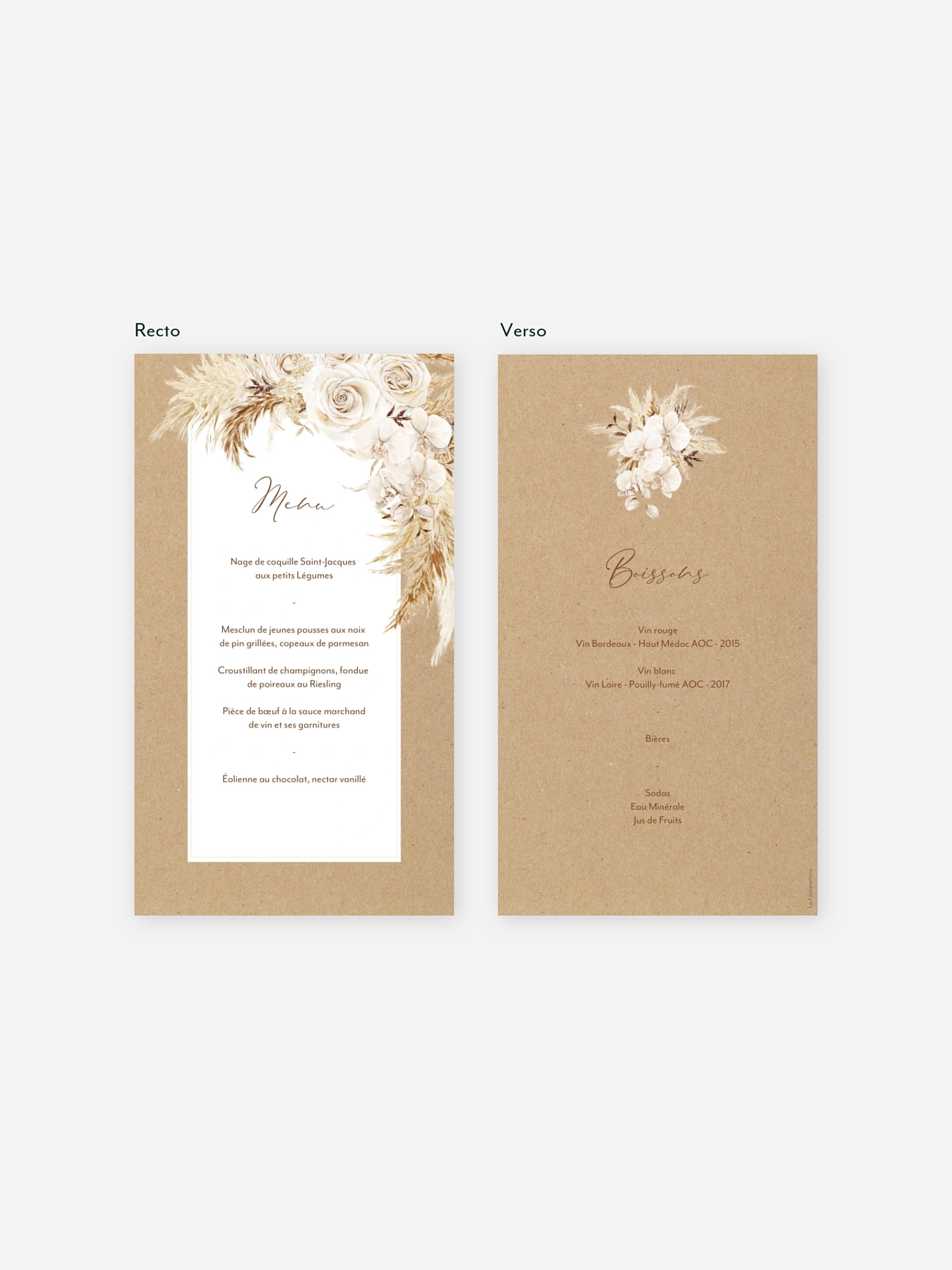 Menu mariage Roses Boho