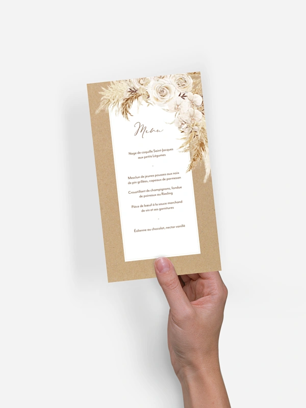 Menu mariage Roses Boho