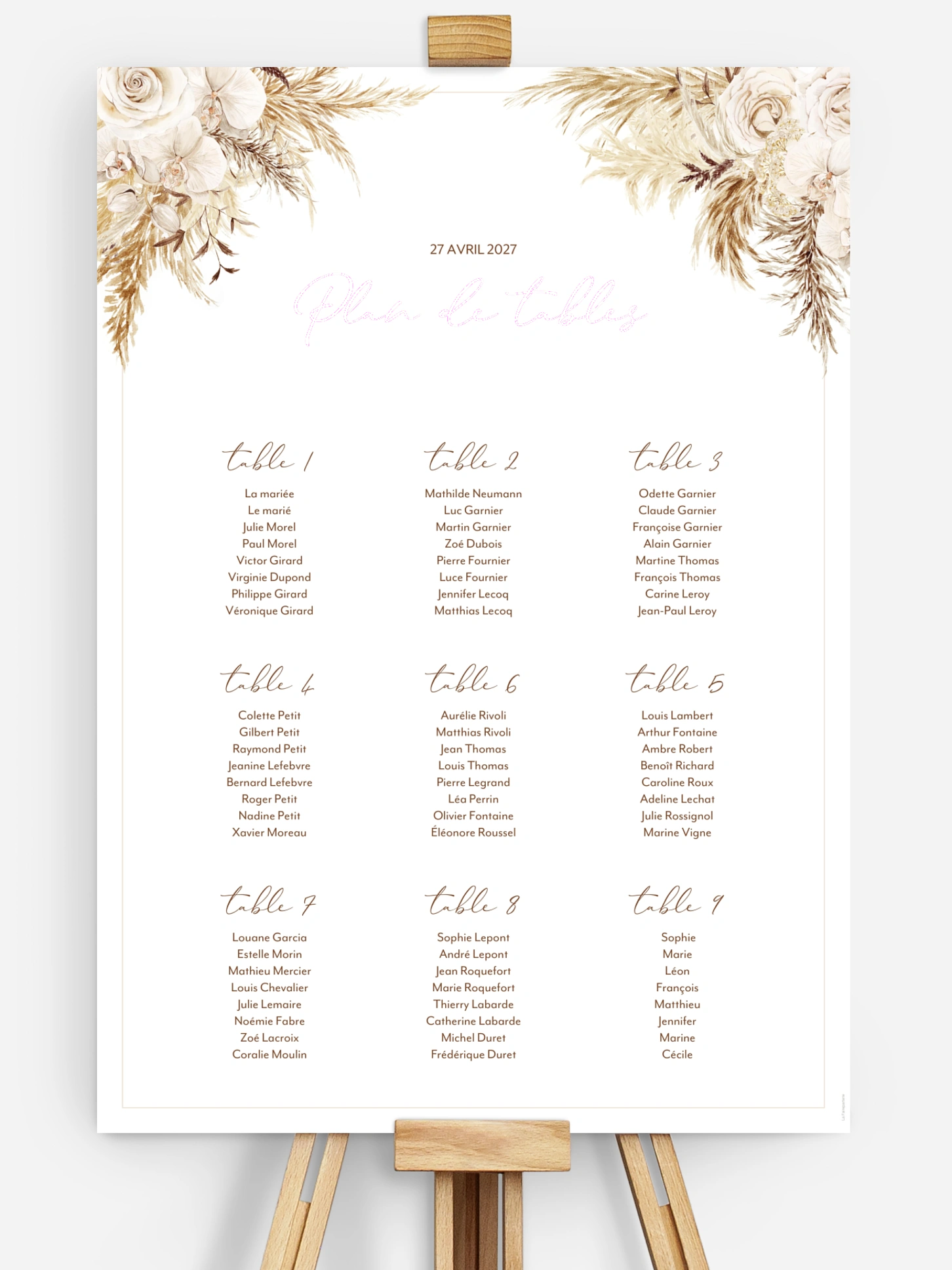 Poster plan de table mariage Roses Boho