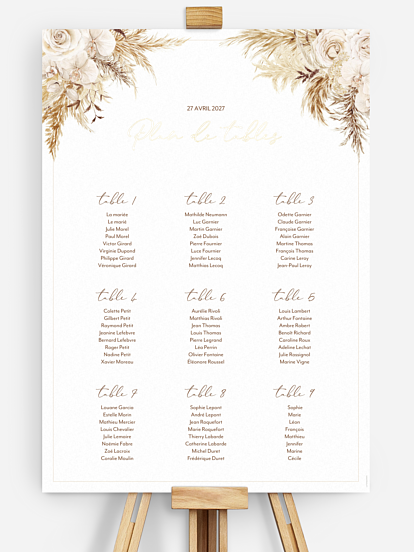 Poster plan de table mariage Roses Boho
