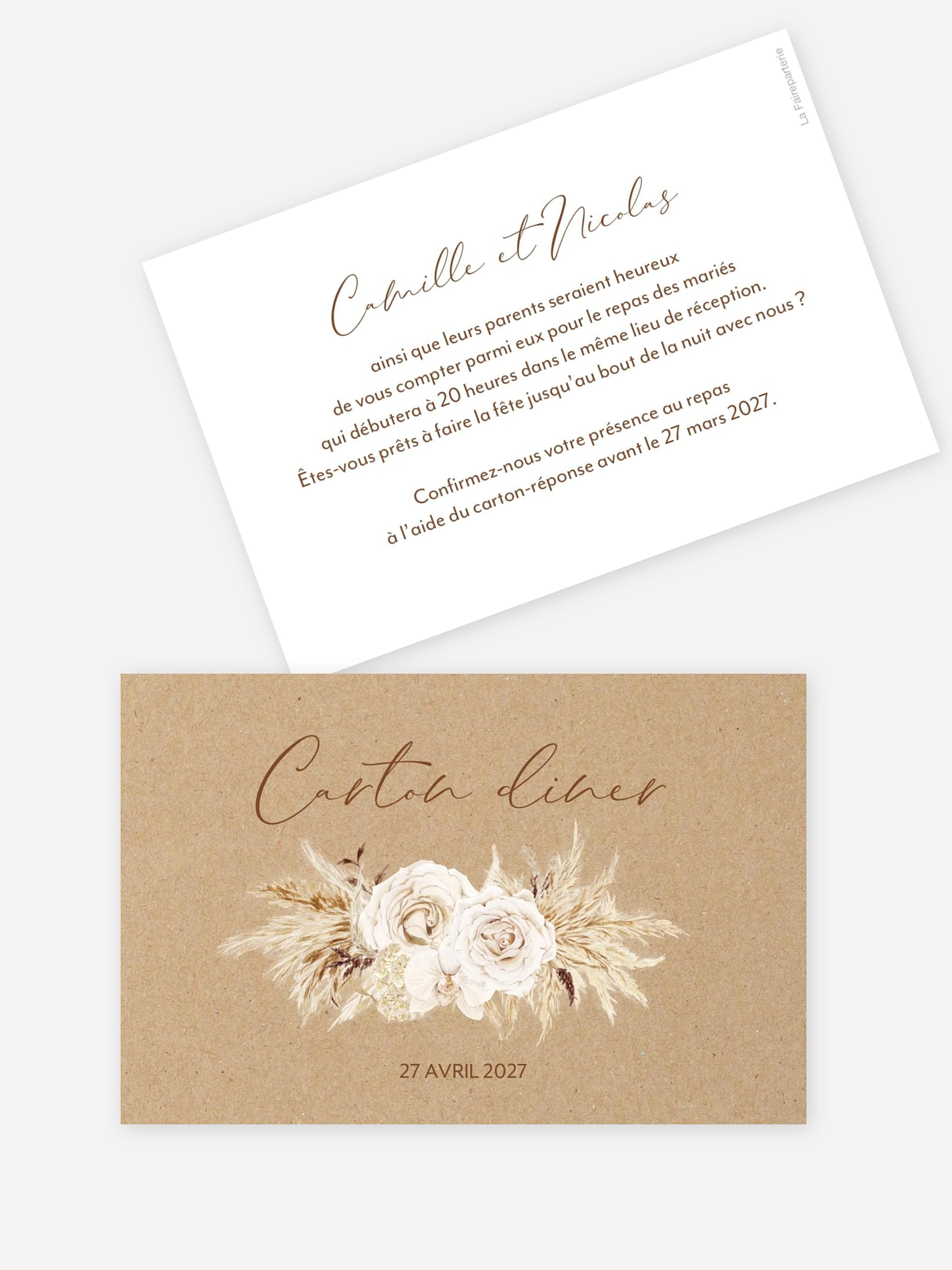 Carton d'invitation Roses Boho