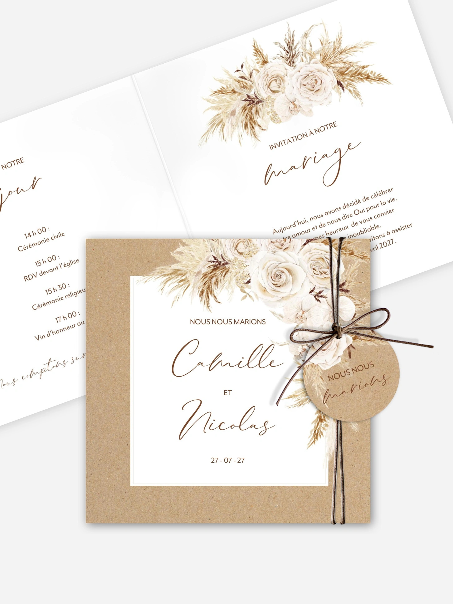 Faire-part de mariage Roses Boho
