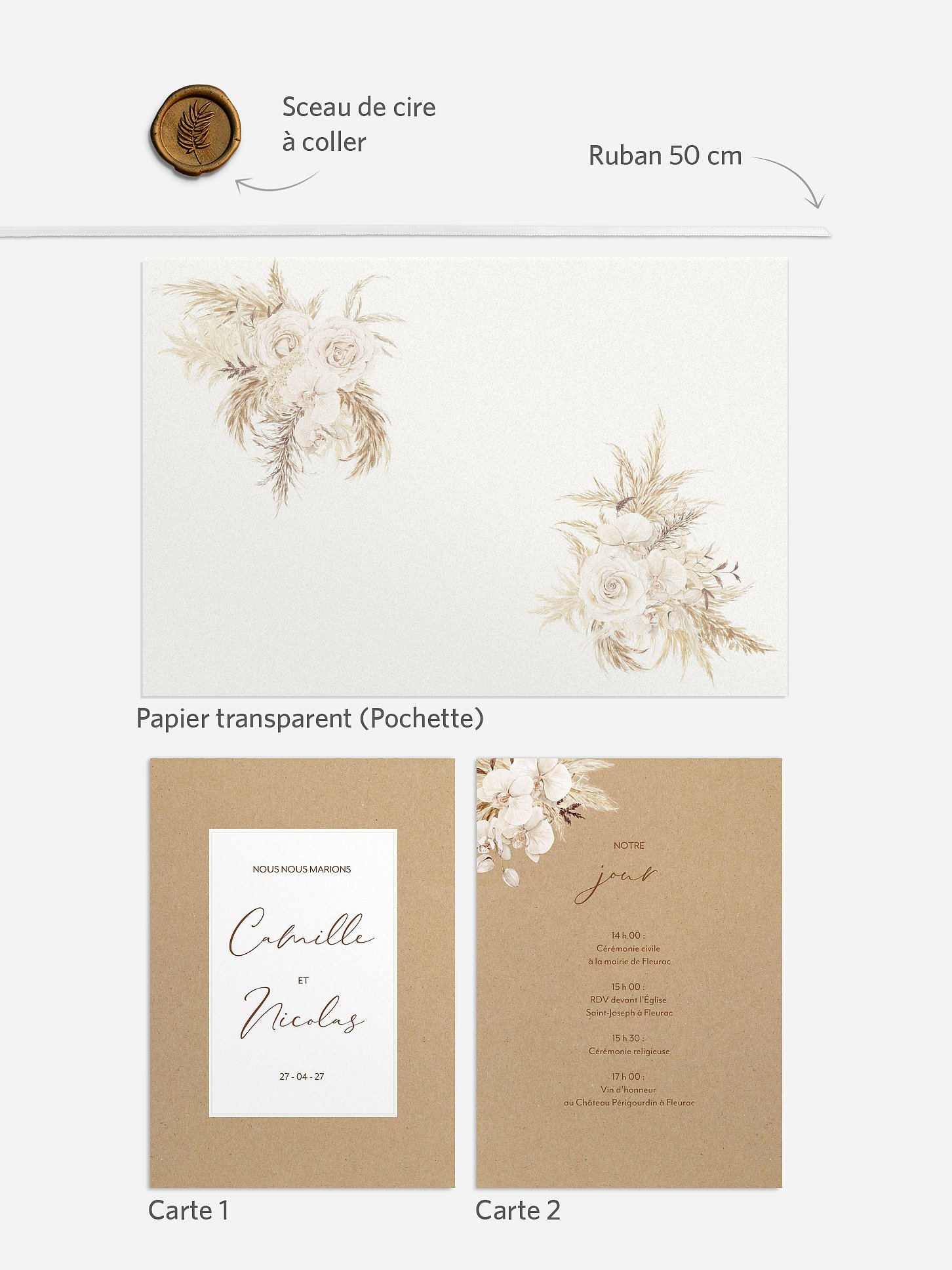 Faire-part de mariage Roses Boho