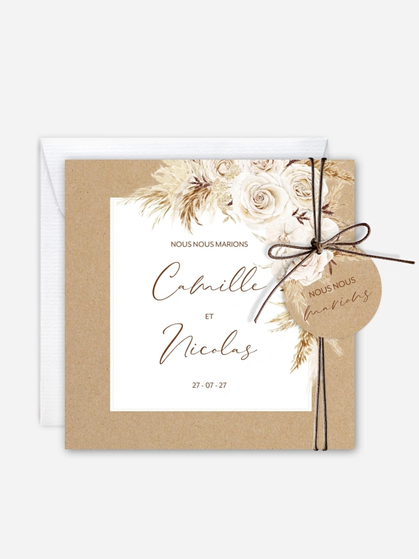 Faire-part de mariage Roses Boho