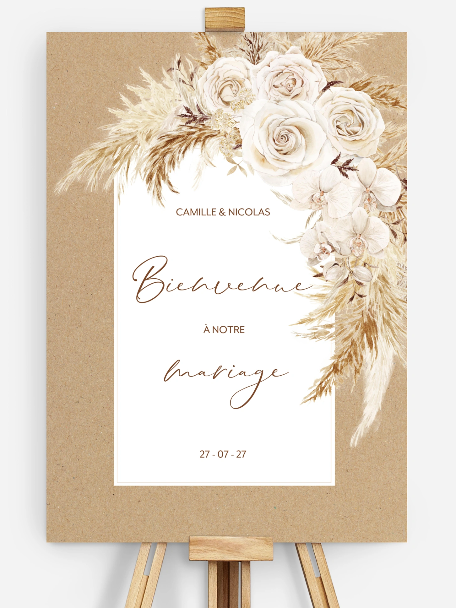 Poster bienvenue mariage Roses Boho