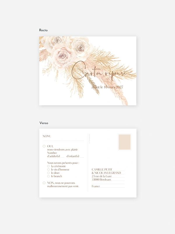 Carton réponse Boho Pampas