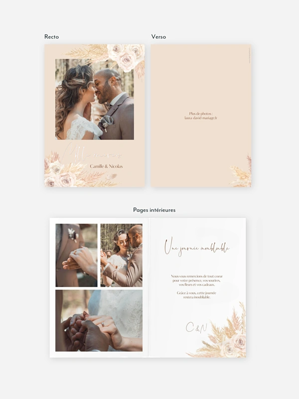 Carte de remerciements Boho Pampas