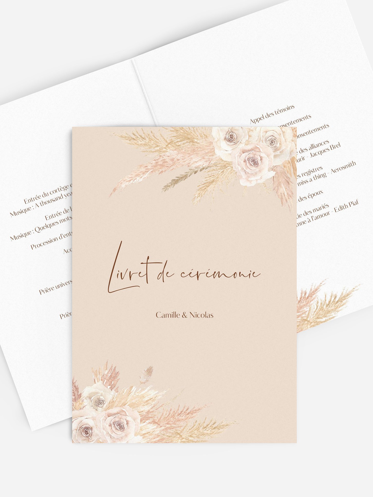 Livret de messe mariage Boho Pampas