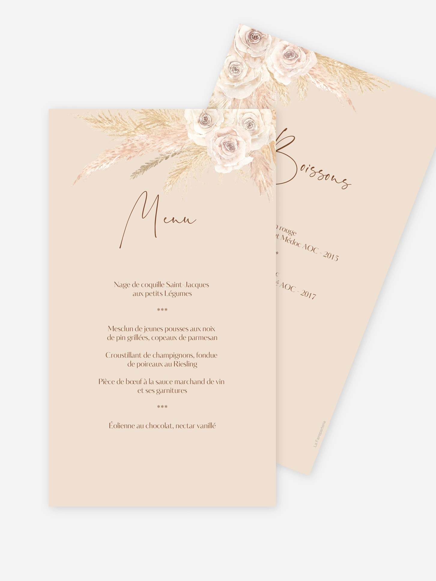Menu mariage Boho Pampas
