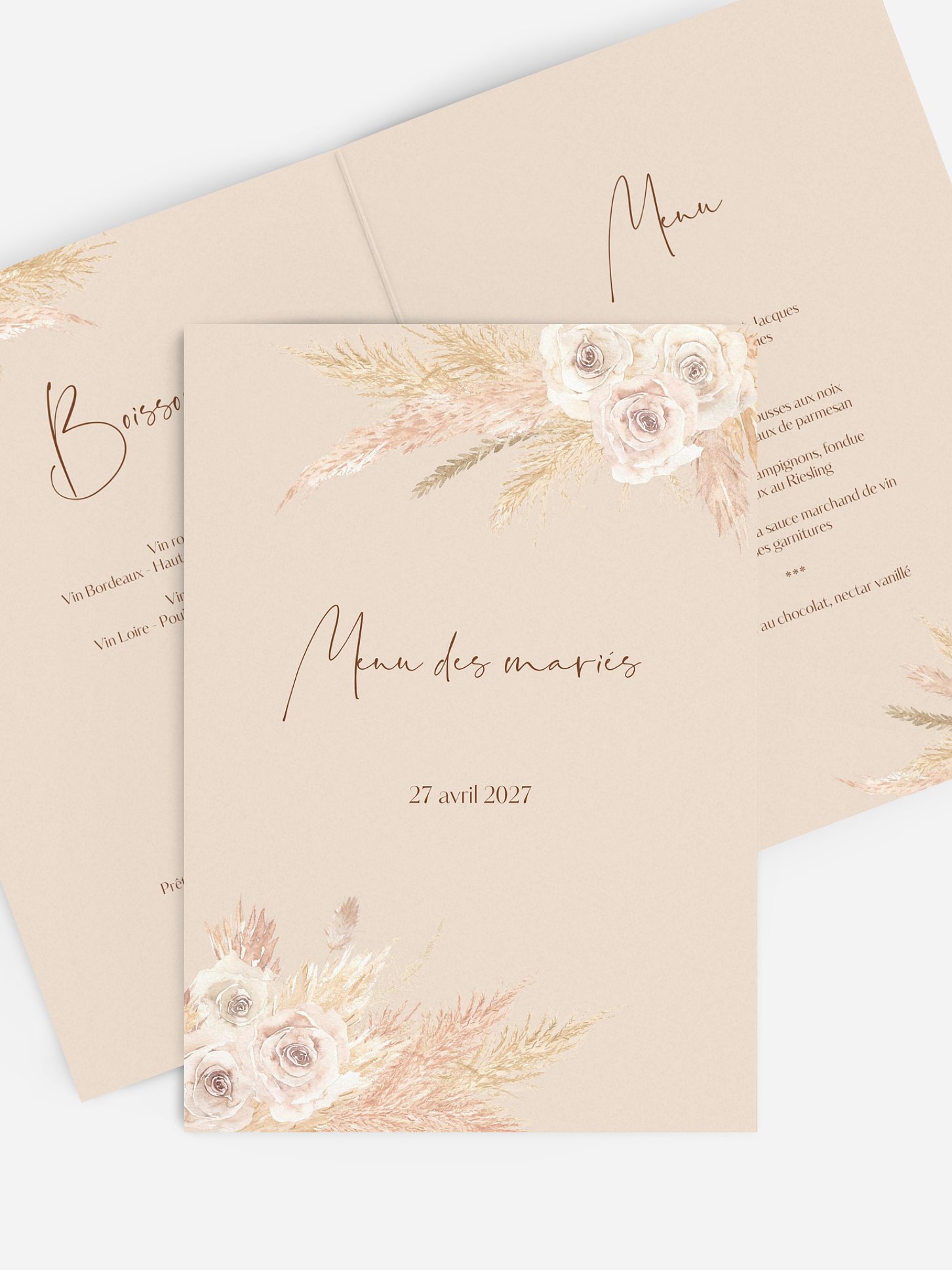Menu mariage Boho Pampas