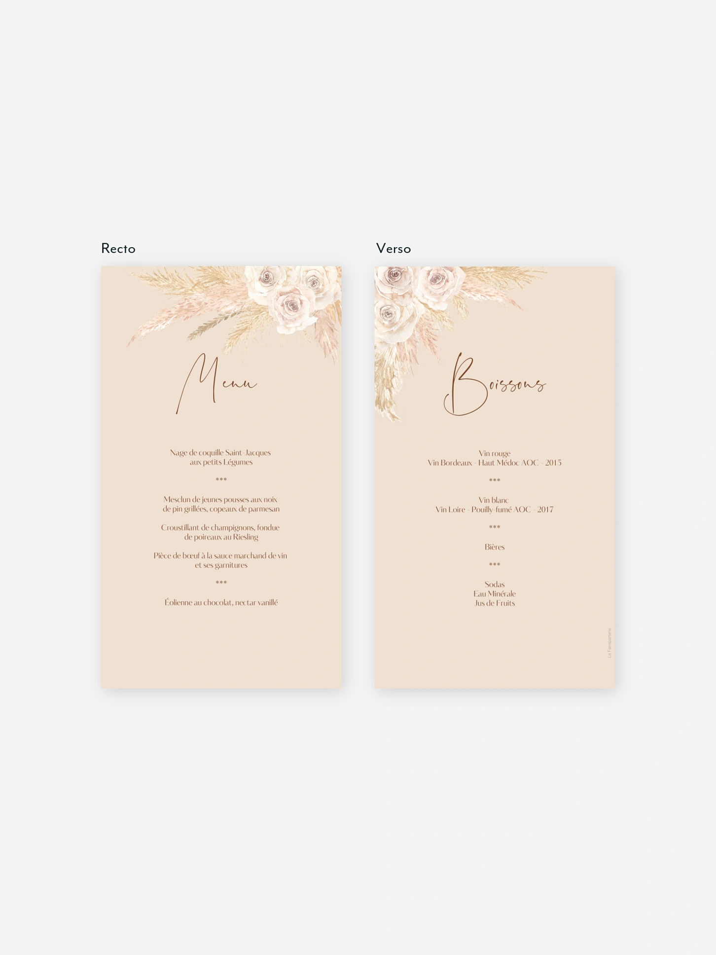 Menu mariage Boho Pampas