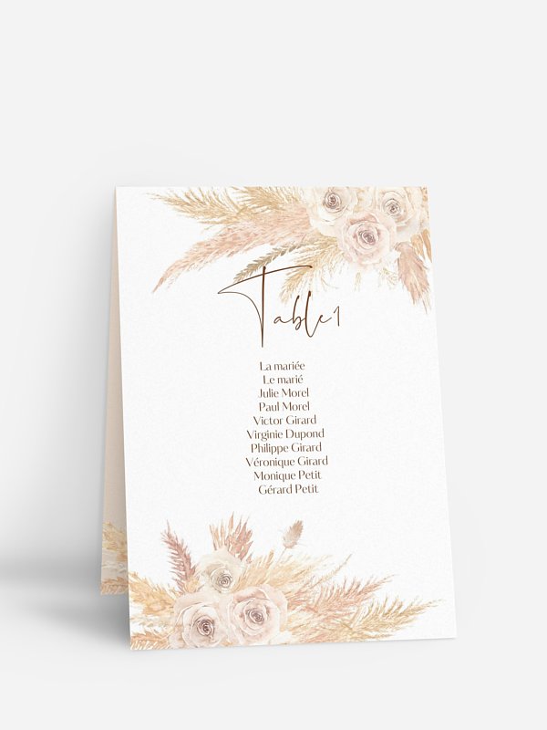 Nom de table mariage Boho Pampas