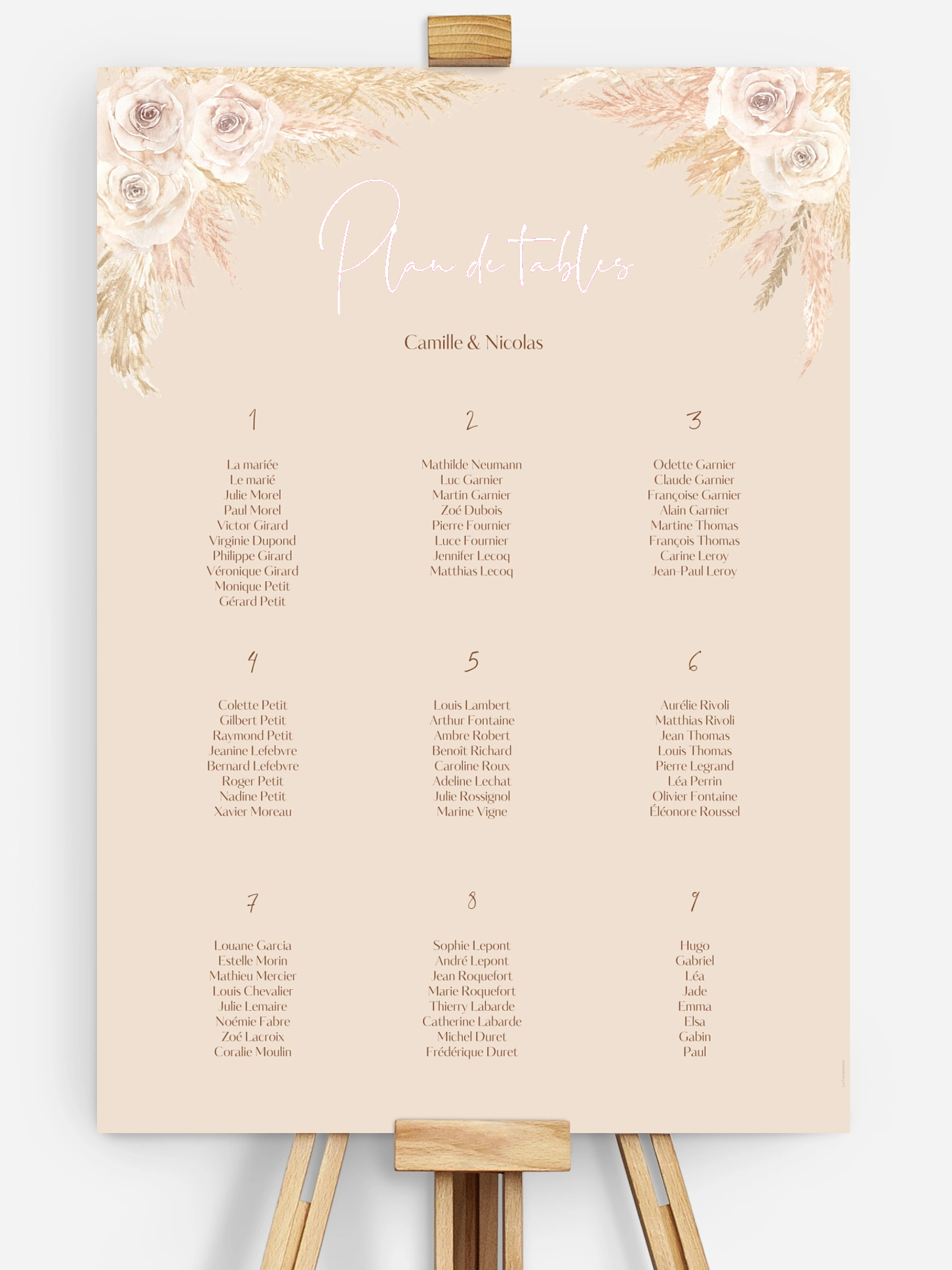 Poster plan de table mariage Boho Pampas