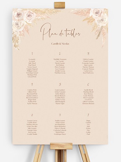 Poster plan de table mariage Boho Pampas