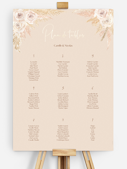Poster plan de table mariage Boho Pampas