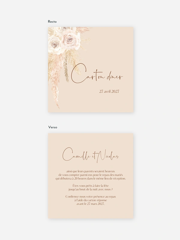 Carton d'invitation Boho Pampas