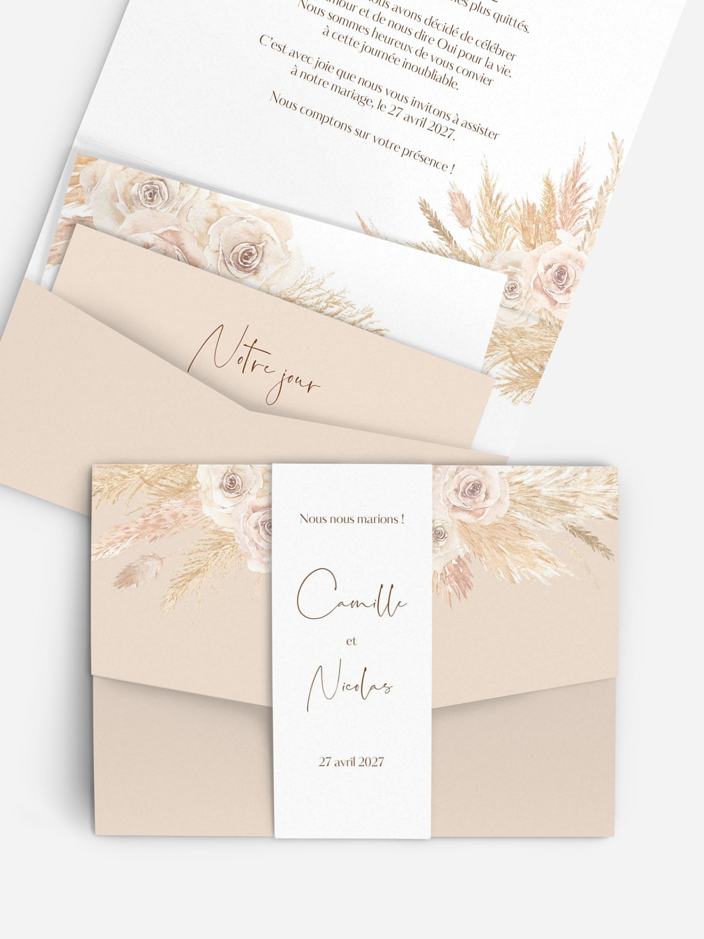 Faire-part de mariage Boho Pampas