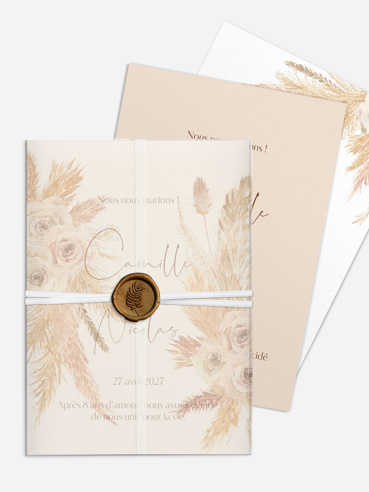 Faire-part de mariage Boho Pampas