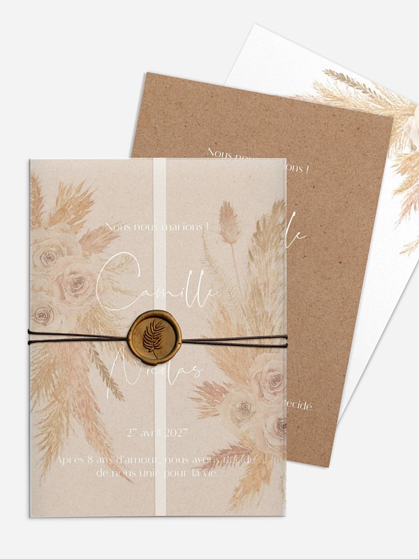 Faire-part de mariage Boho Pampas