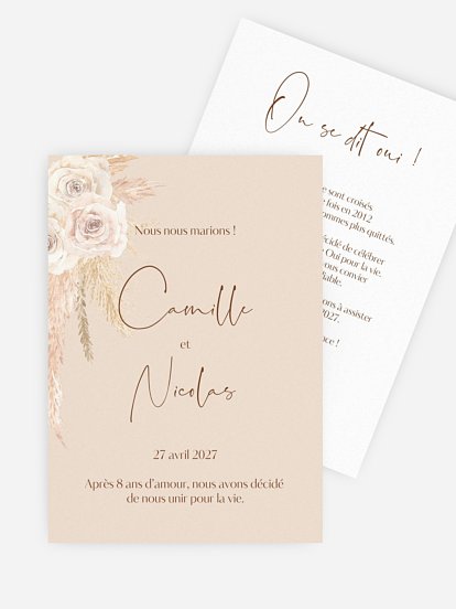 Faire-part de mariage Boho Pampas