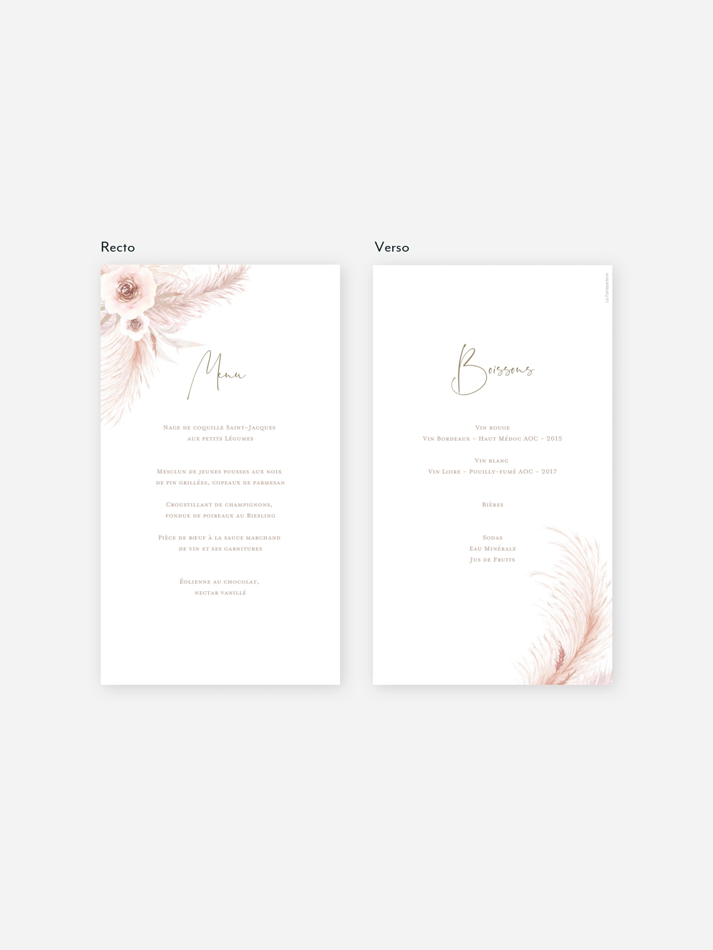 Menu mariage Pampas douces