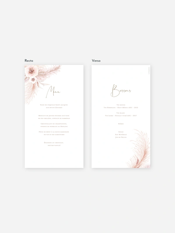 Menu mariage Pampas douces