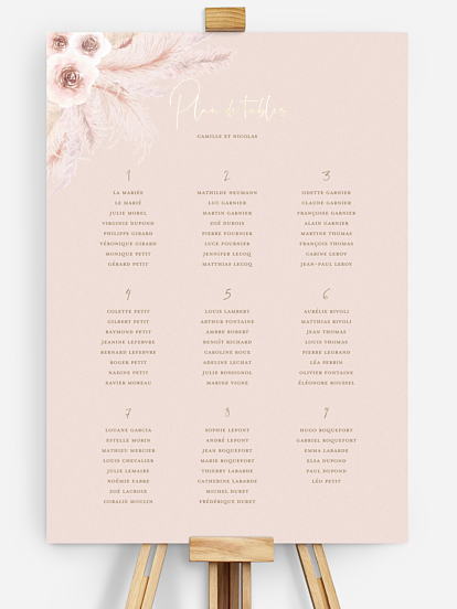 Poster plan de table mariage Pampas douces