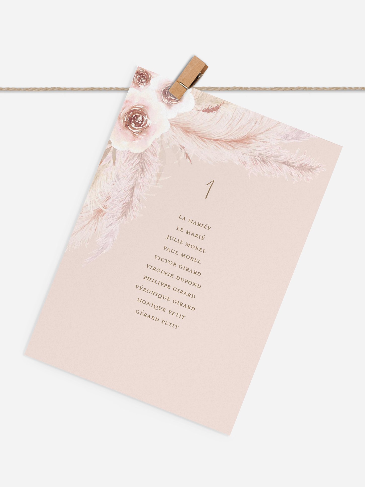 Cartons plan de table mariage Pampas douces