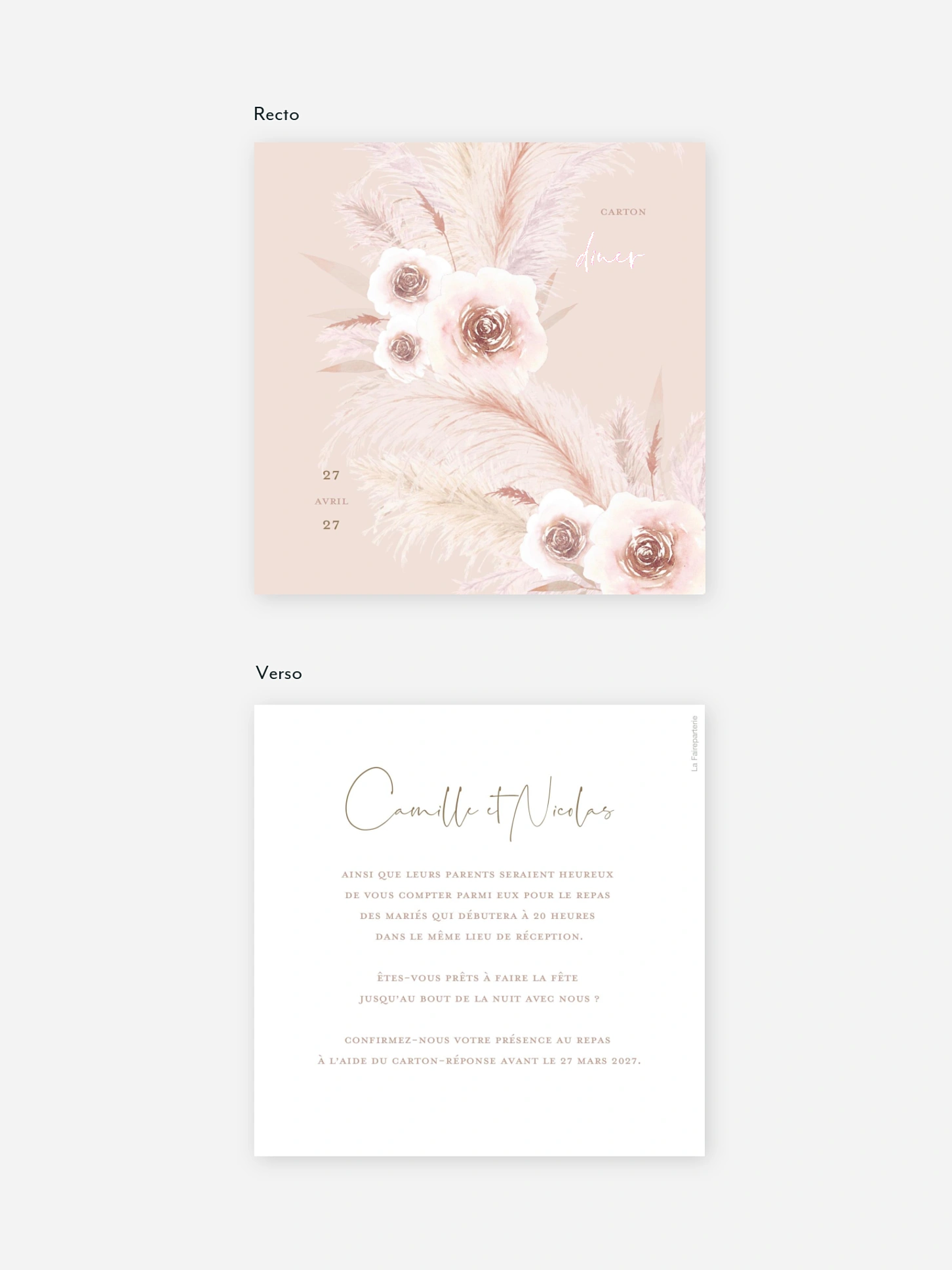 Carton d'invitation Pampas douces