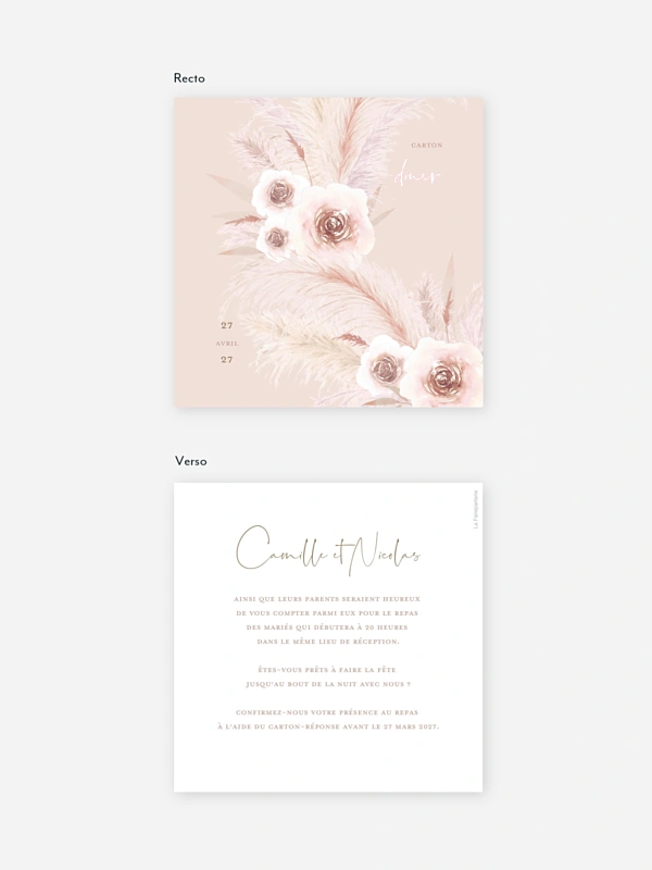 Carton d'invitation Pampas douces