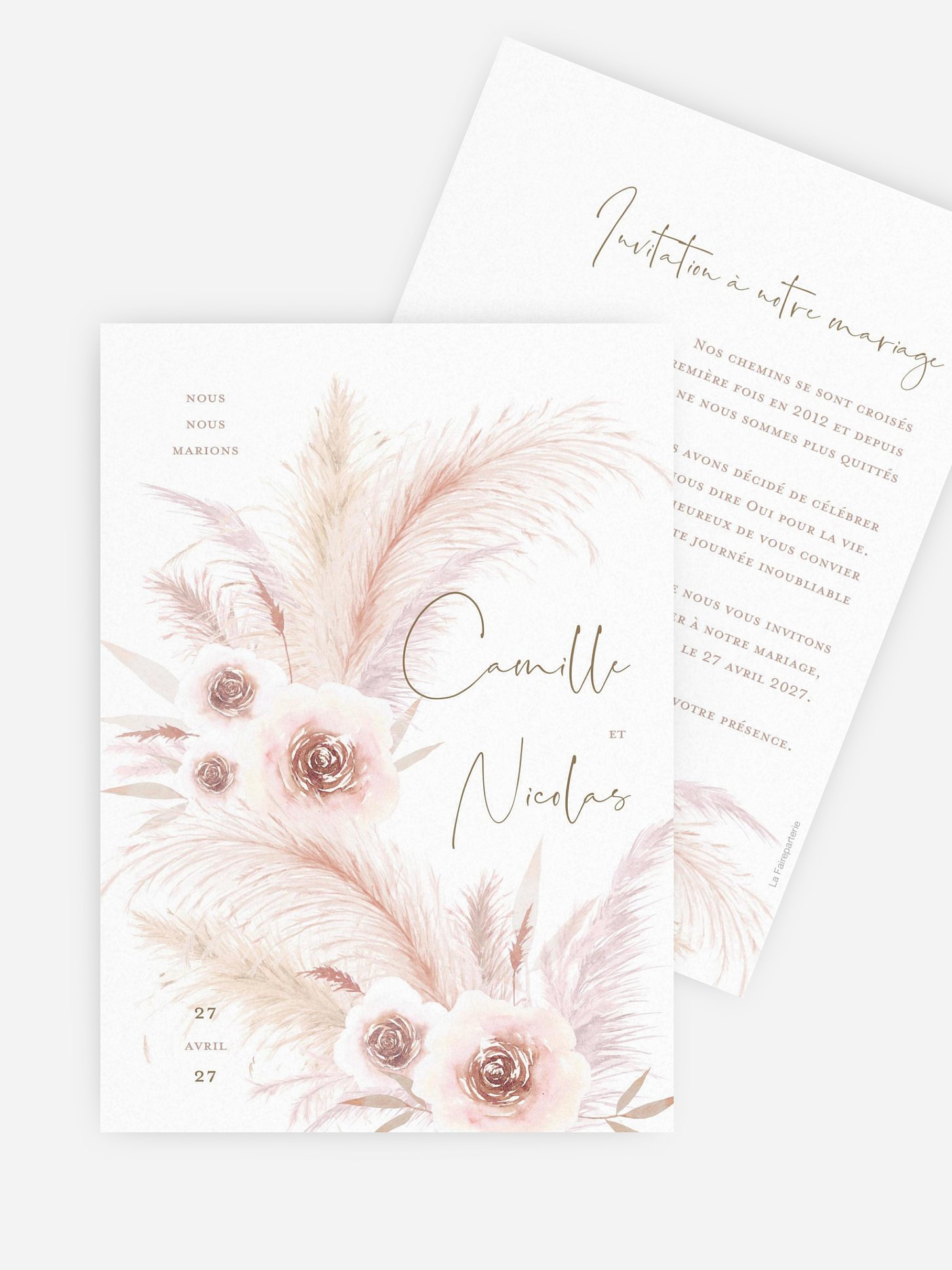 Faire-part de mariage Pampas douces