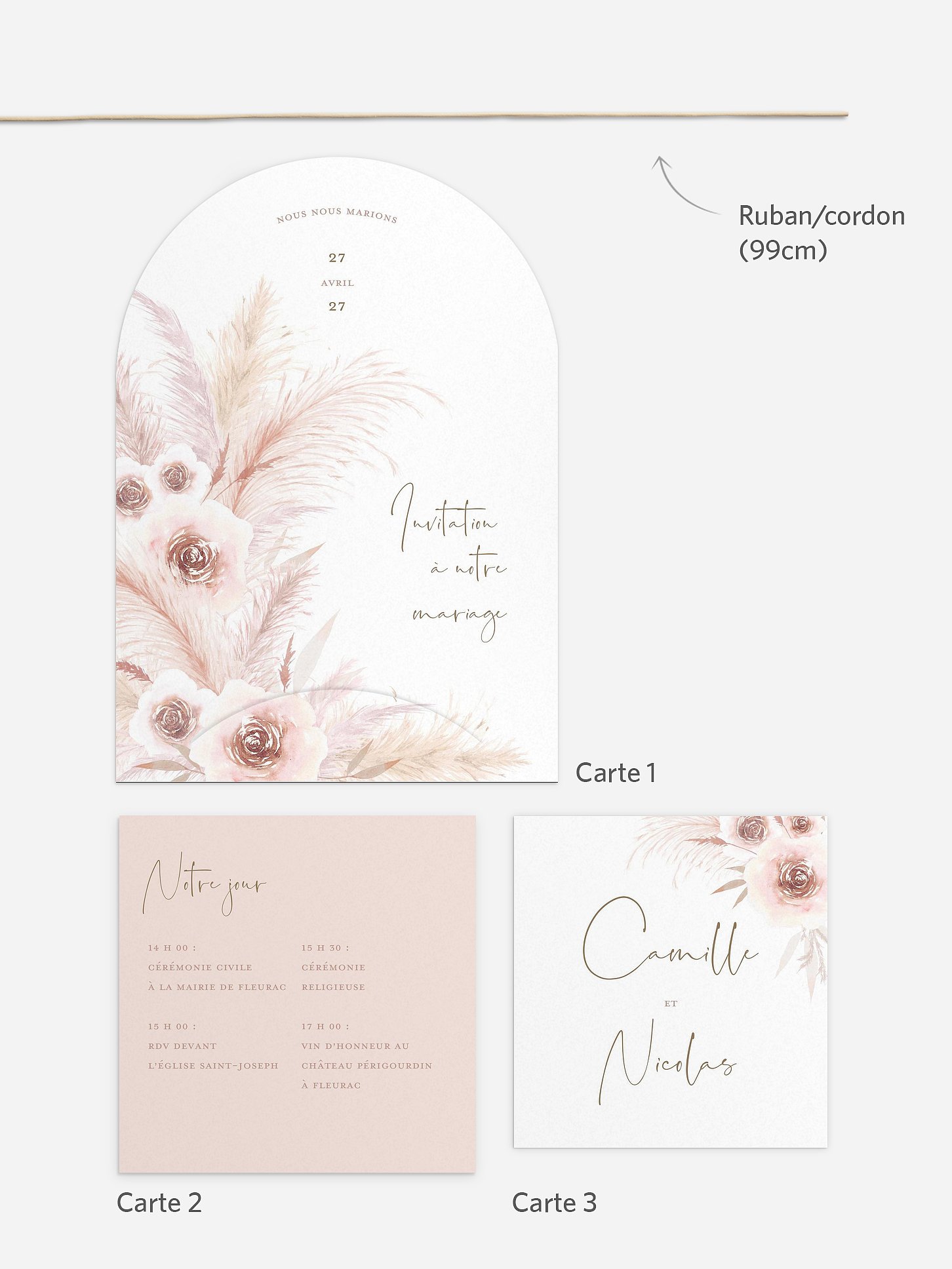 Faire-part de mariage Pampas douces