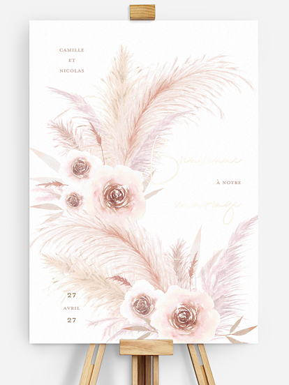 Poster bienvenue mariage Pampas douces