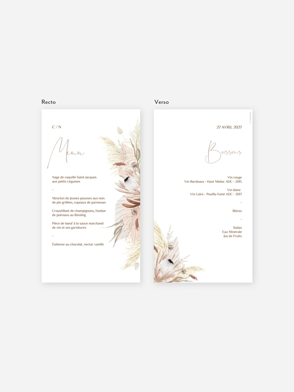 Menu mariage Touche de coton