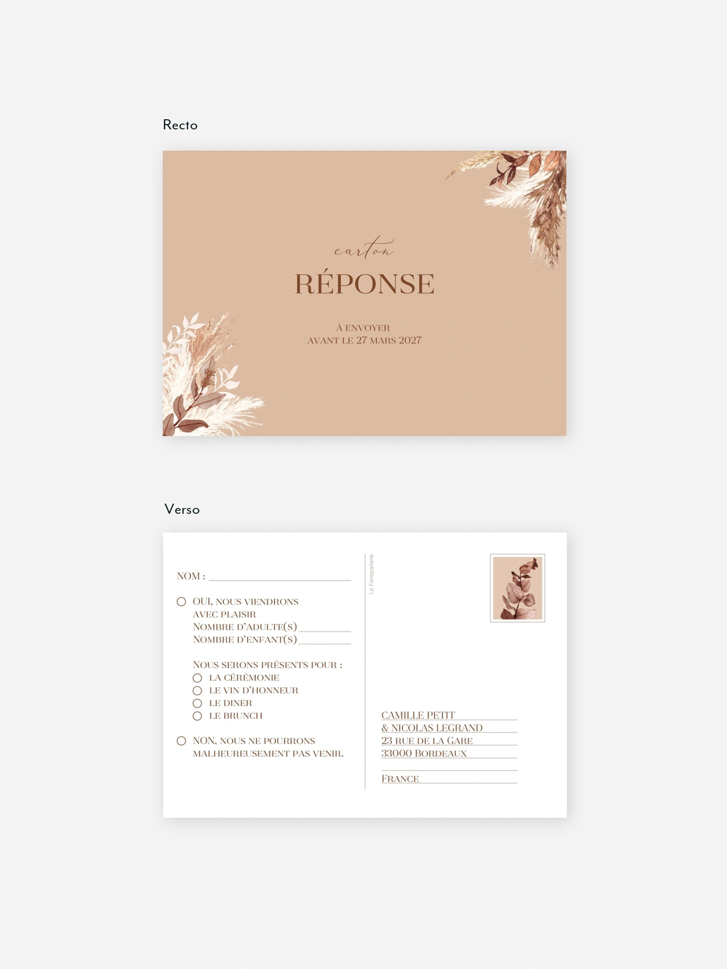 Carton réponse Bohemian Bouquet