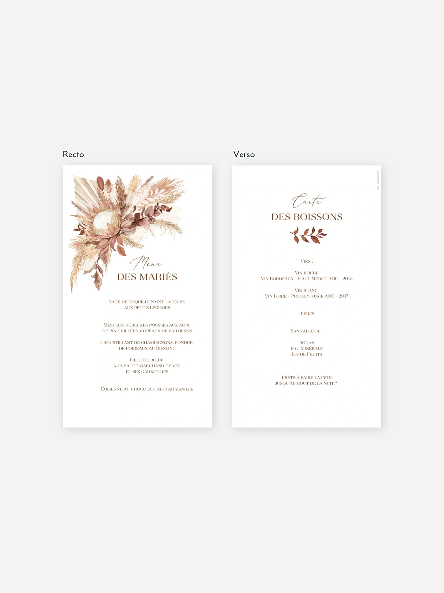 Menu mariage Bohemian Bouquet