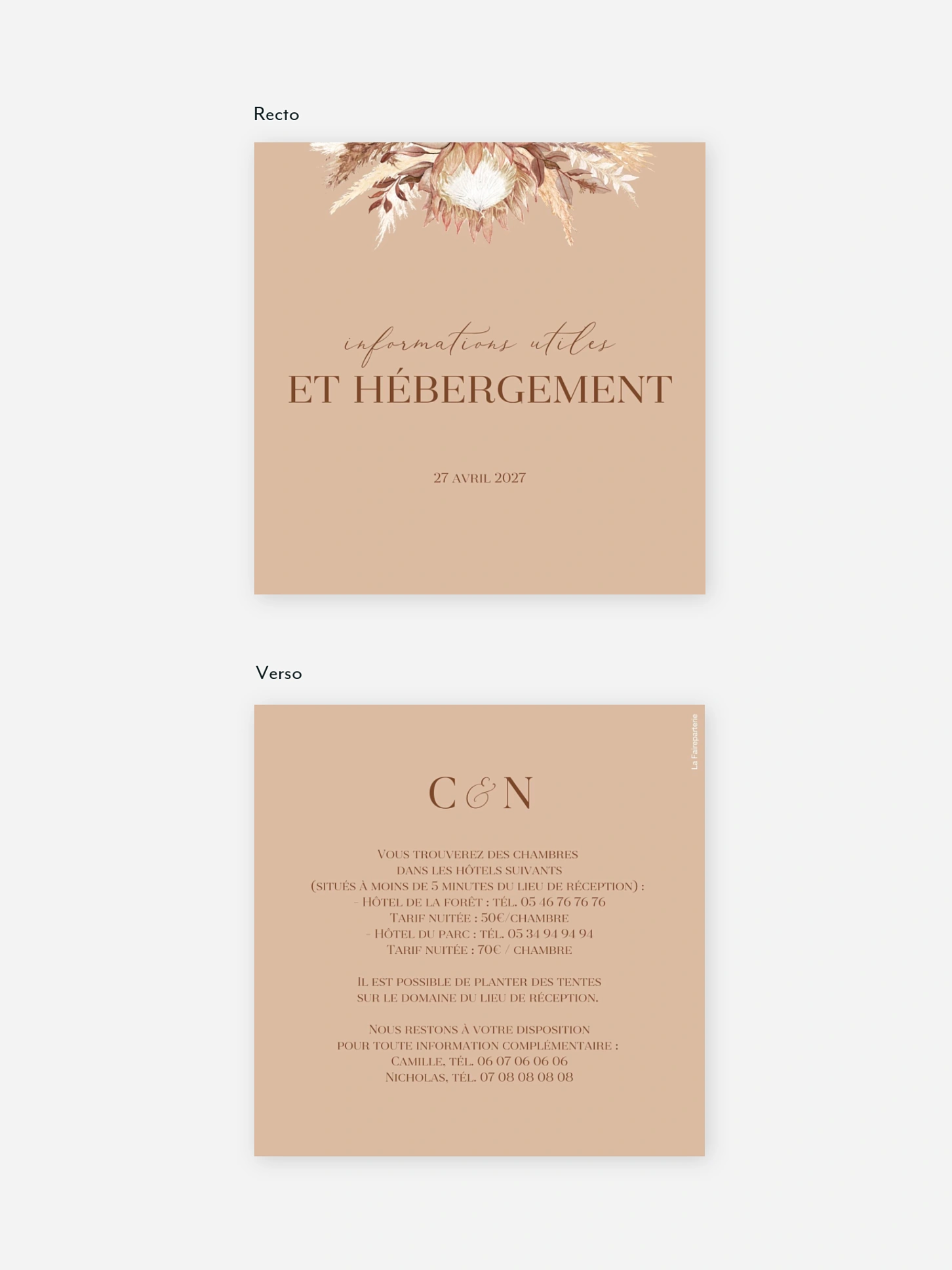 Carton information hébergement Bohemian Bouquet