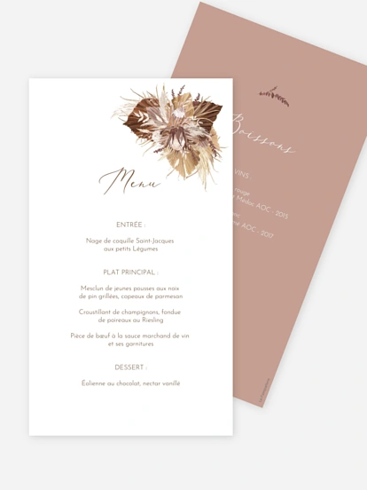 Menu mariage Rêve bohème