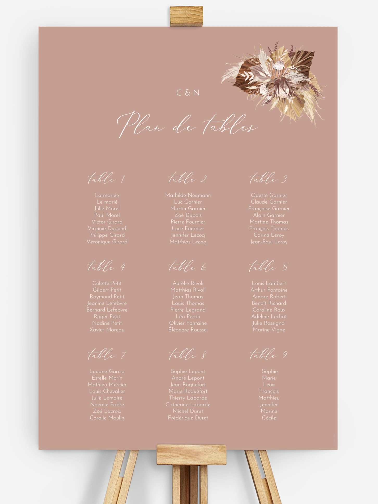 Poster plan de table mariage Rêve bohème